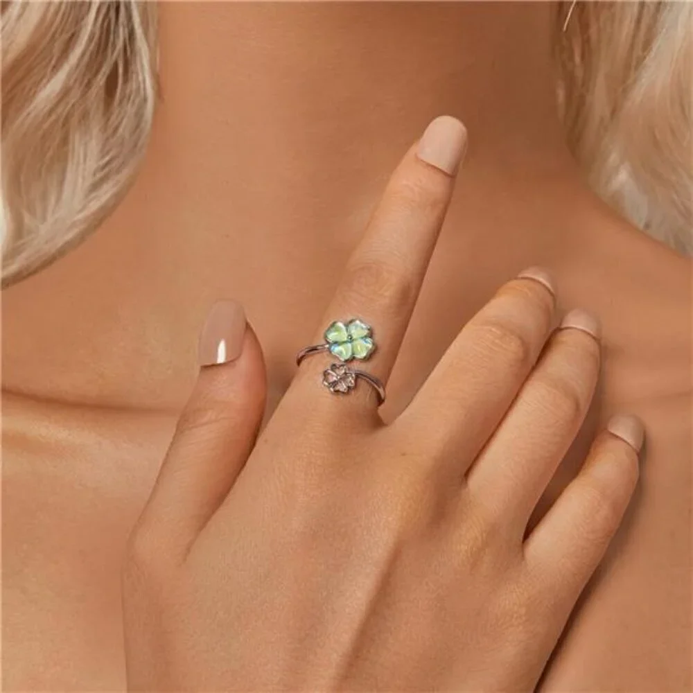 Adjustable Silver Clover Ring 925 Sterling Jewelry Fashion Comes with Good Luck